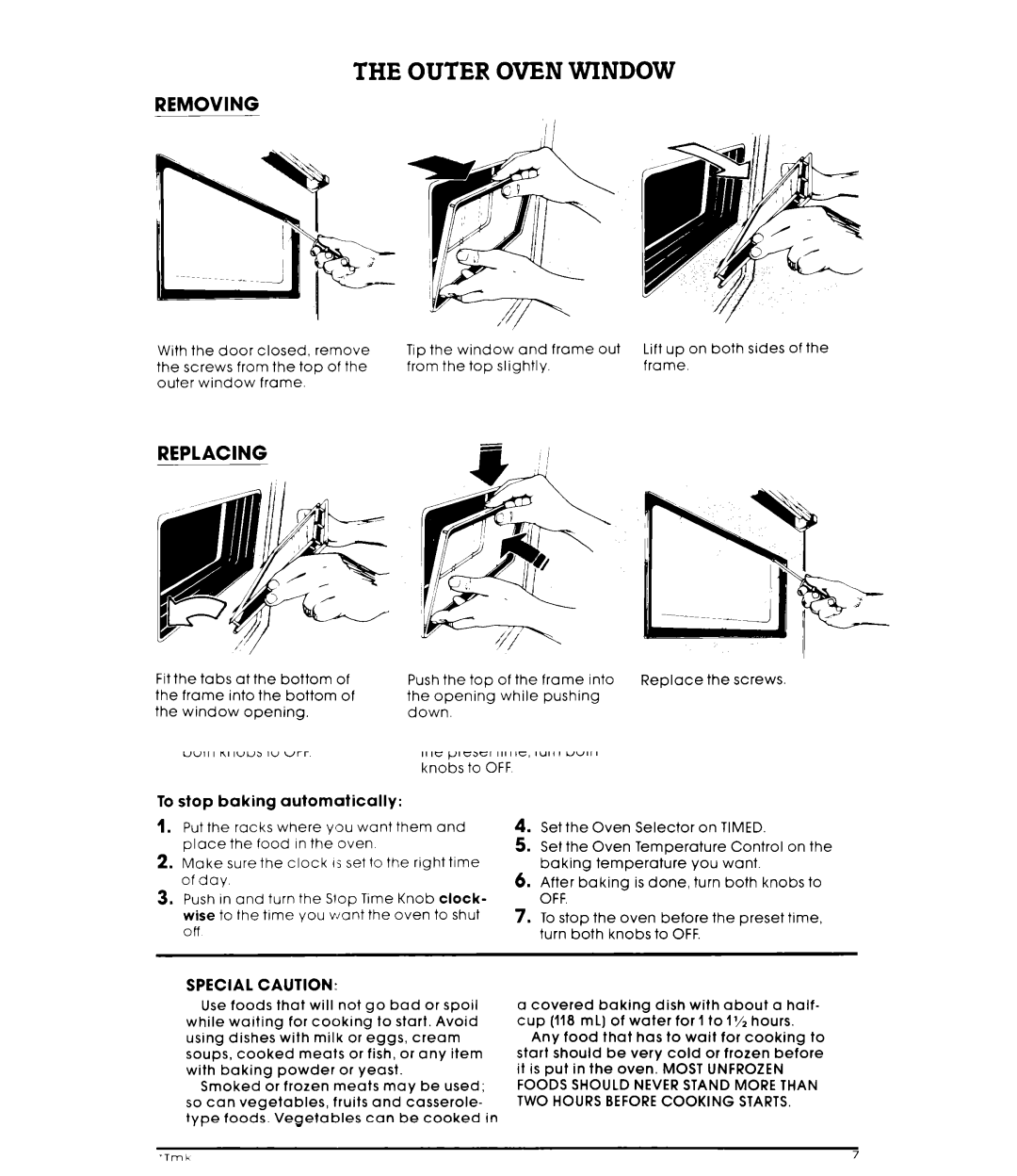 Whirlpool RB2OOOXK warranty Outer Oven Window, Using Foil, Removing, Replacing 