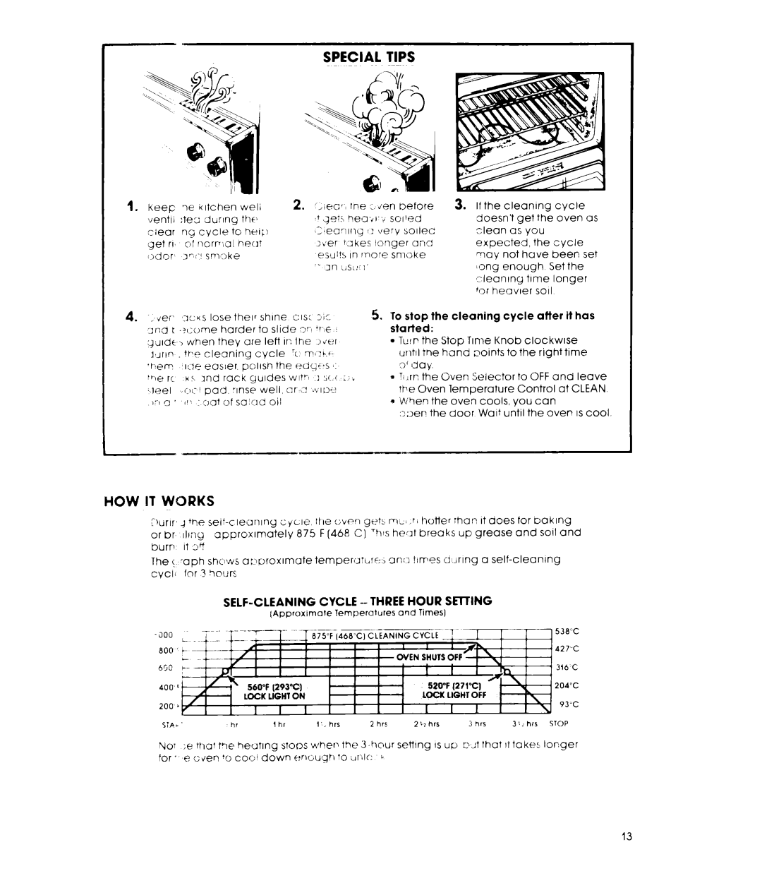 Whirlpool RB47OPXL manual Special Tips, SELF-CLEANING CYCLE-THREE Hour Seiting 