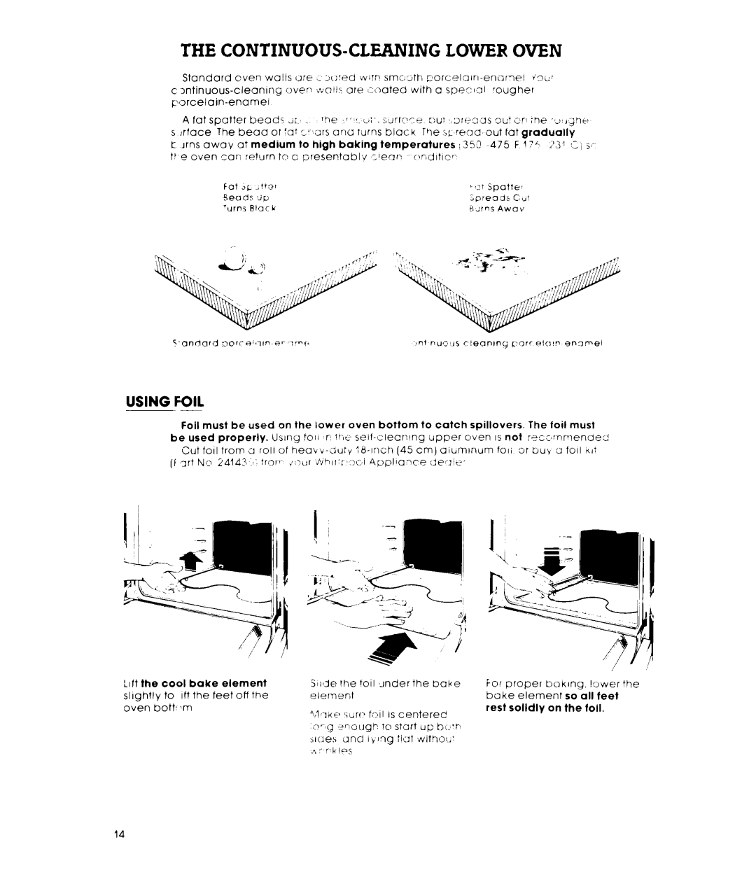 Whirlpool RB47OPXL manual CONTINUOUS-CLEANING Lower Oven, Using Foil 