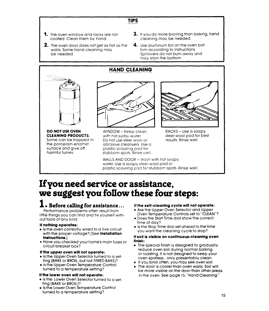 Whirlpool RB47OPXL manual Hand Cleaning, Do not USE Oven, Cleaning Products 