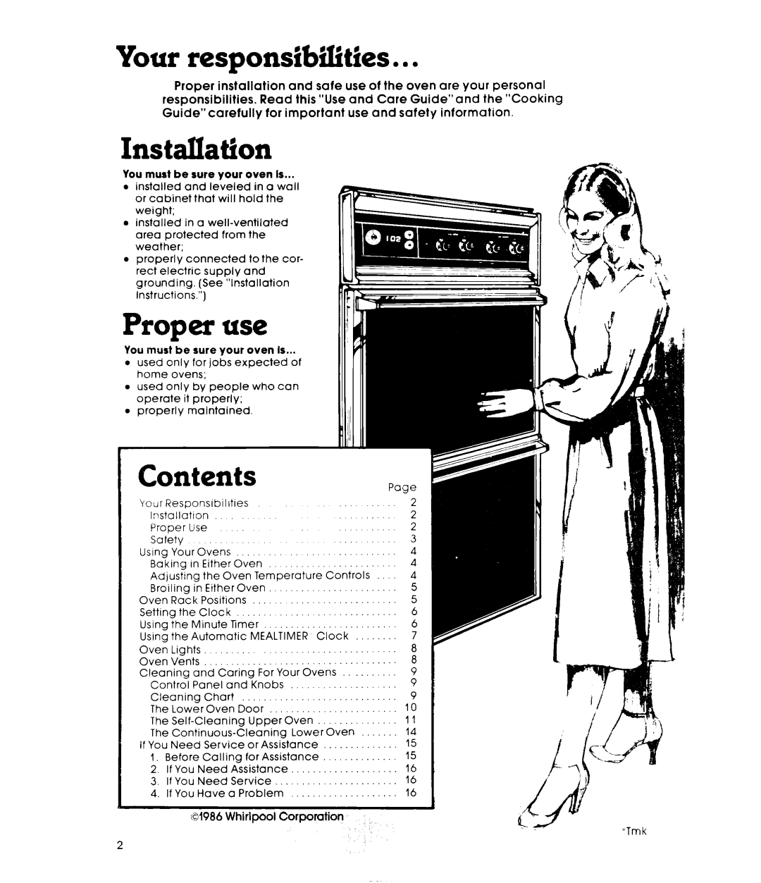 Whirlpool RB47OPXL manual Your responsibilities. l, Installation, Proper use, Contents 