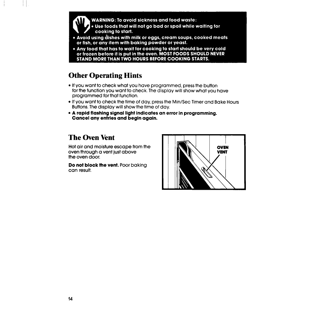 Whirlpool RB760PXT manual Other Operating Hints, Oven Vent 