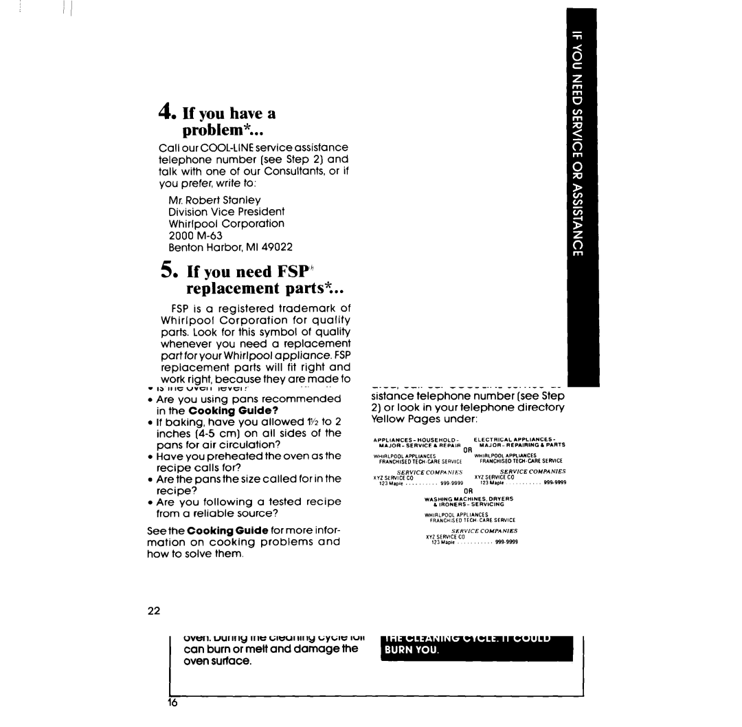 Whirlpool RB760PXT manual If you have a problem, If you need FSP replacement parts? 