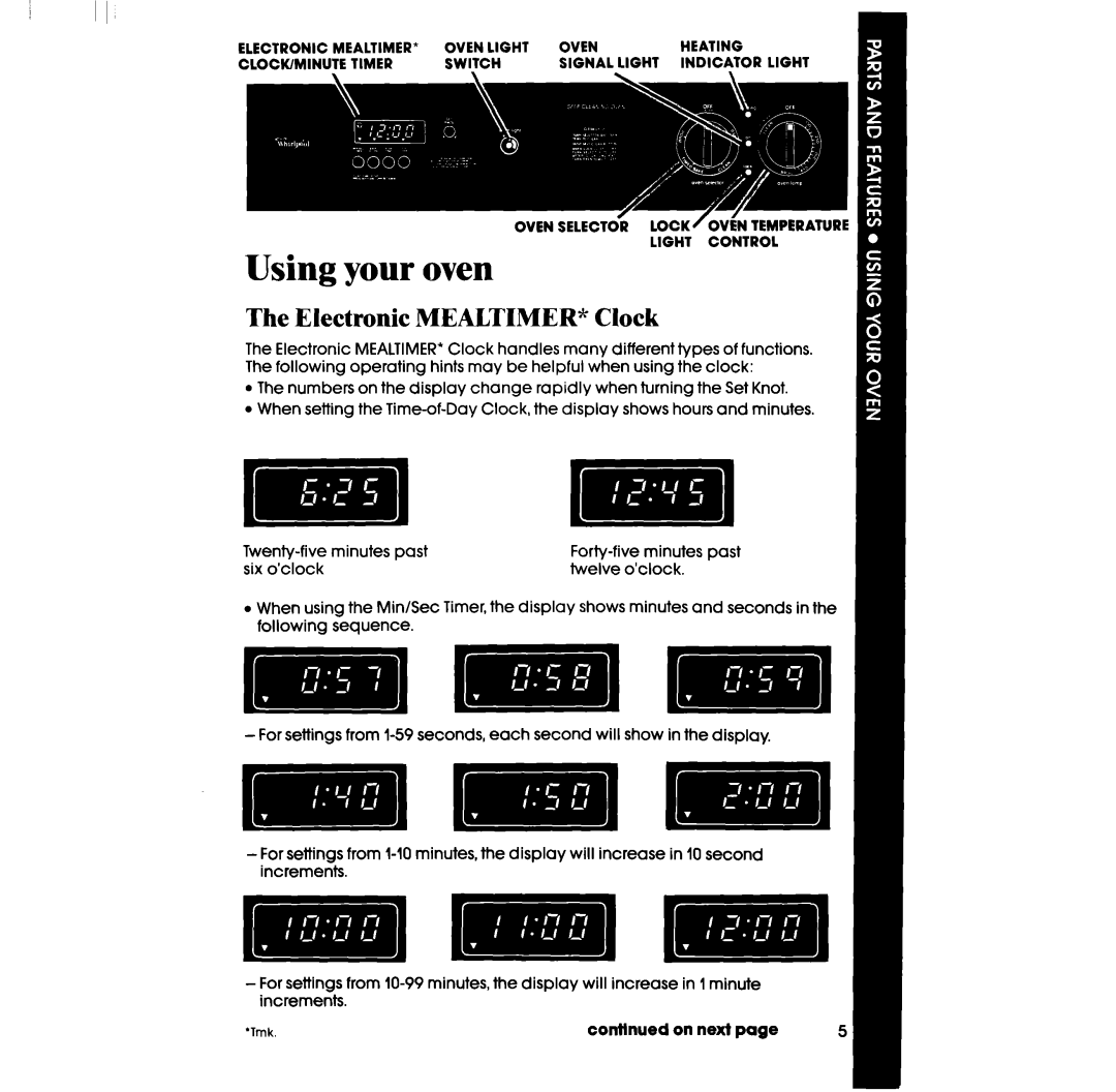 Whirlpool RB760PXT manual Using your oven, Electronic MEALTIMER* Clock, Light Control 