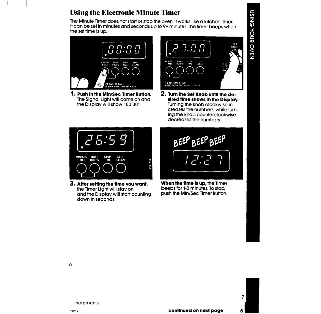 Whirlpool RB760PXT manual Using the Electronic Minute Timer 