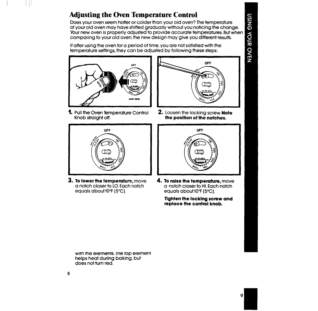 Whirlpool RB760PXT manual Adjusting the Oven Temperature Control 