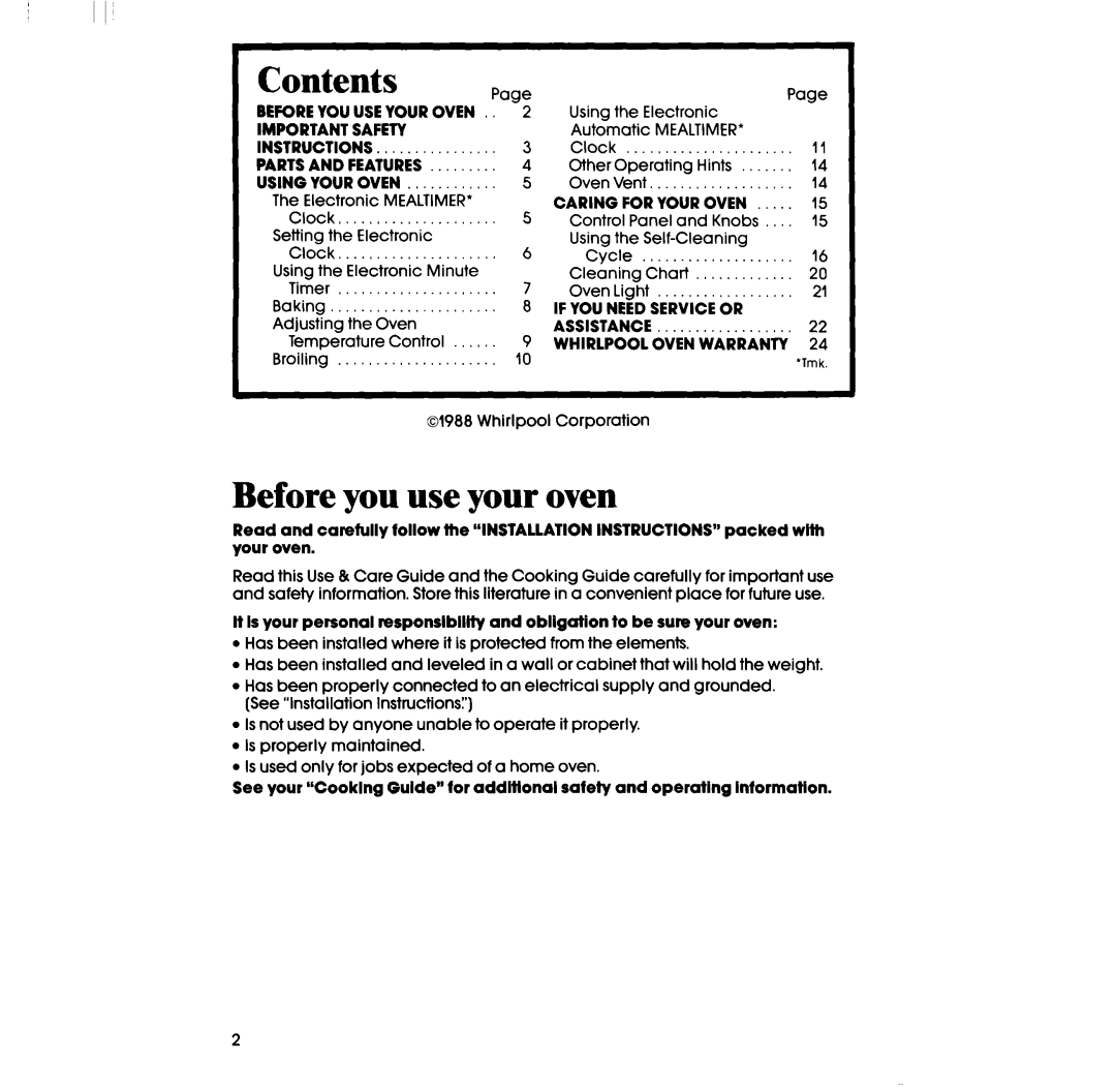 Whirlpool RB760PXT manual Contents, Before you use your oven 