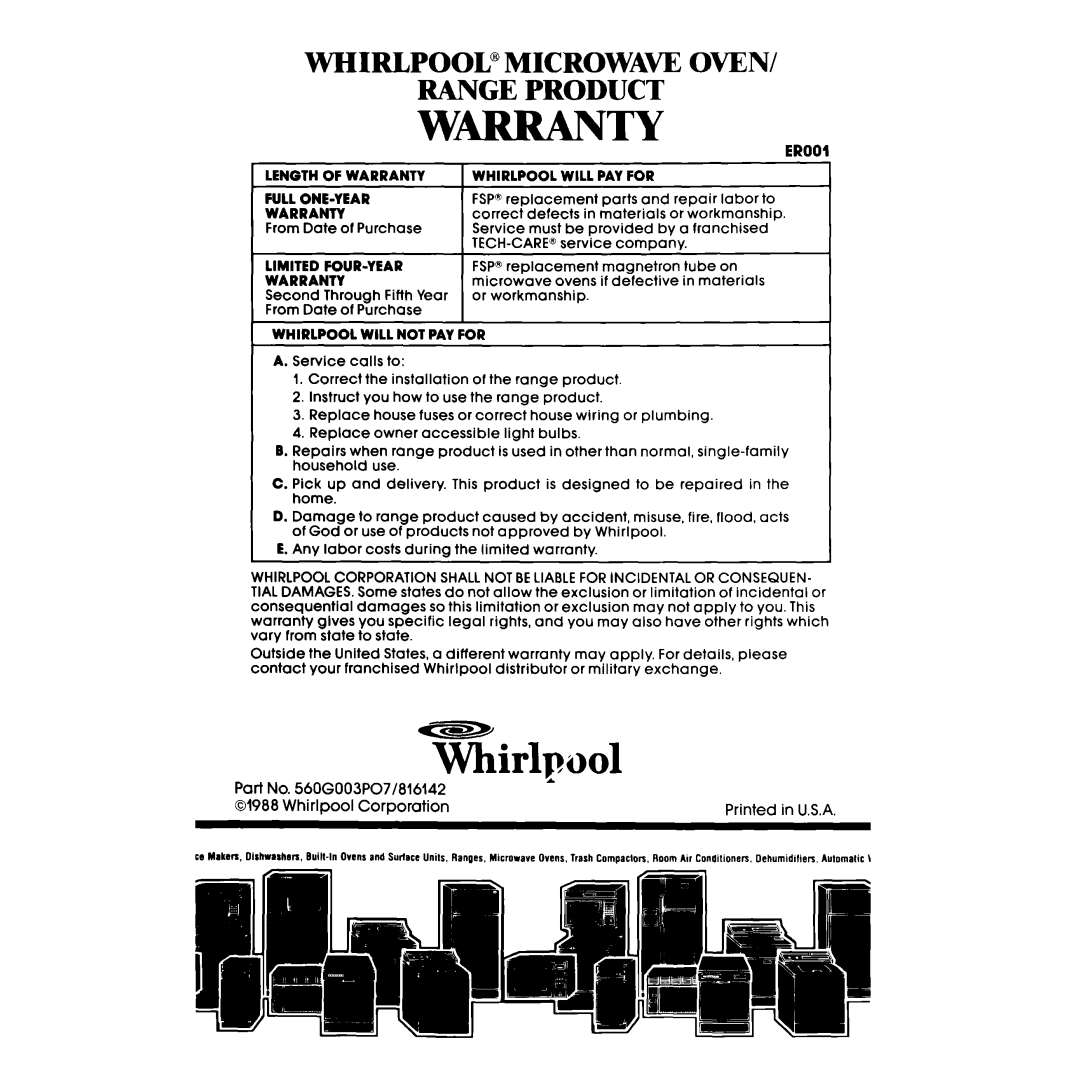 Whirlpool RB770PXT manual TLirlpool 