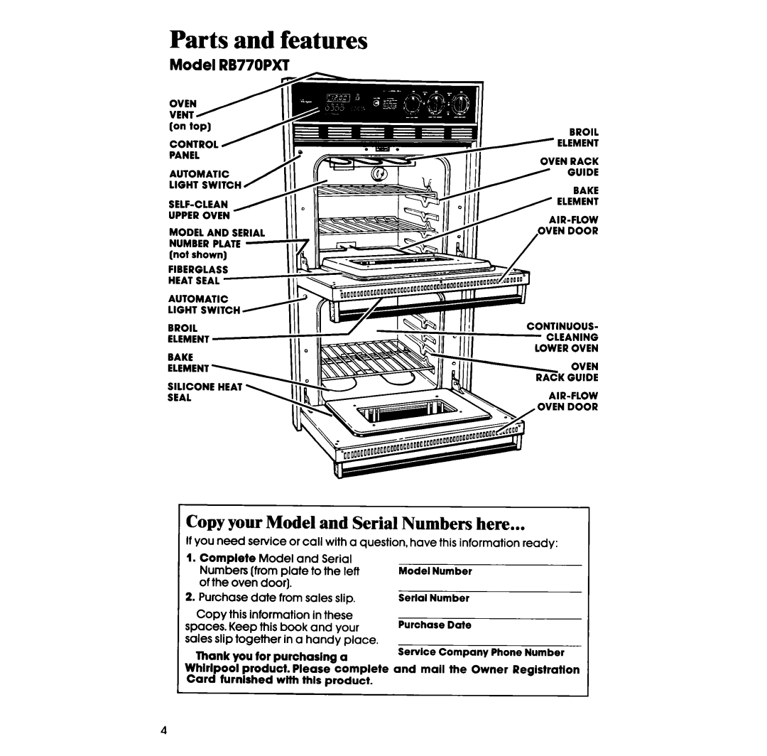 Whirlpool RB770PXT manual Copy your Model and Serial Numbers here, Thank you for purchasing a 