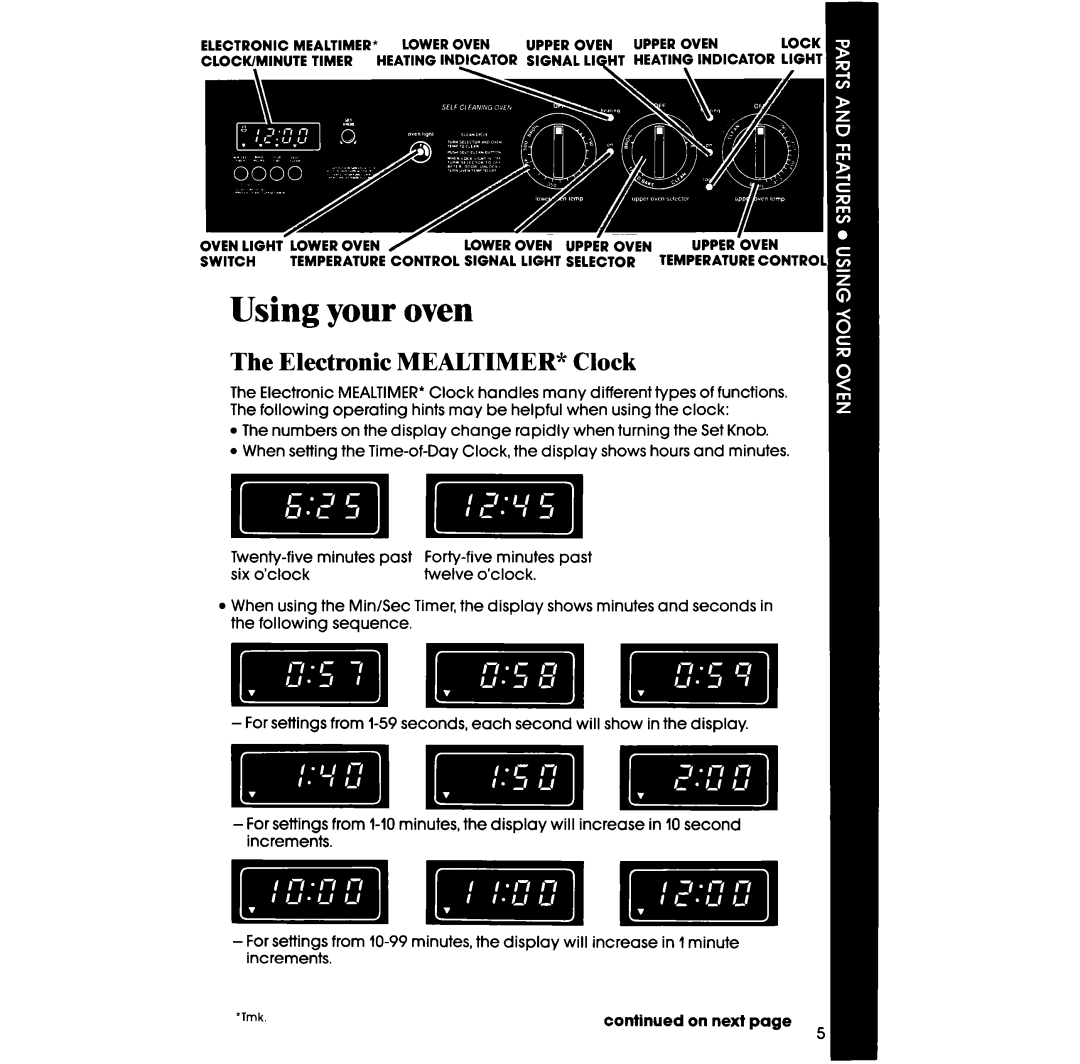 Whirlpool RB770PXT manual Electronic MEALTIMER* Clock, On next 