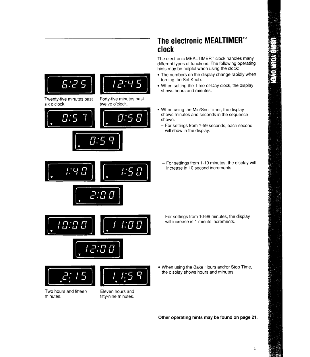 Whirlpool RB760PXX, RB770PXX, RB170PXX, RB160PXX manual Electronic MEALTIMER’ clock 