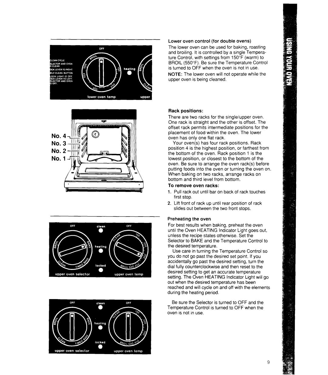 Whirlpool RB760PXX, RB770PXX, RB170PXX, RB160PXX manual Lower oven control for double ovens 