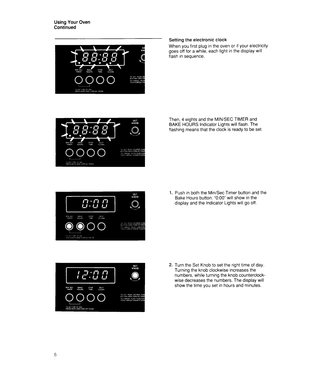 Whirlpool RB170PXX, RB770PXX, RB760PXX, RB160PXX manual Using Your Oven Continued, Setting the electronic clock 