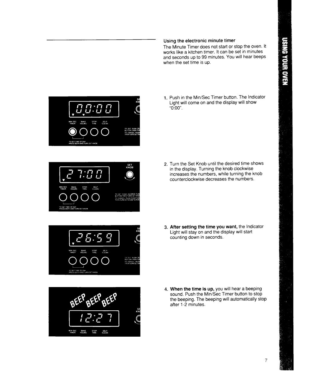 Whirlpool RB160PXX, RB770PXX, RB760PXX, RB170PXX manual Using the electronic minute timer 
