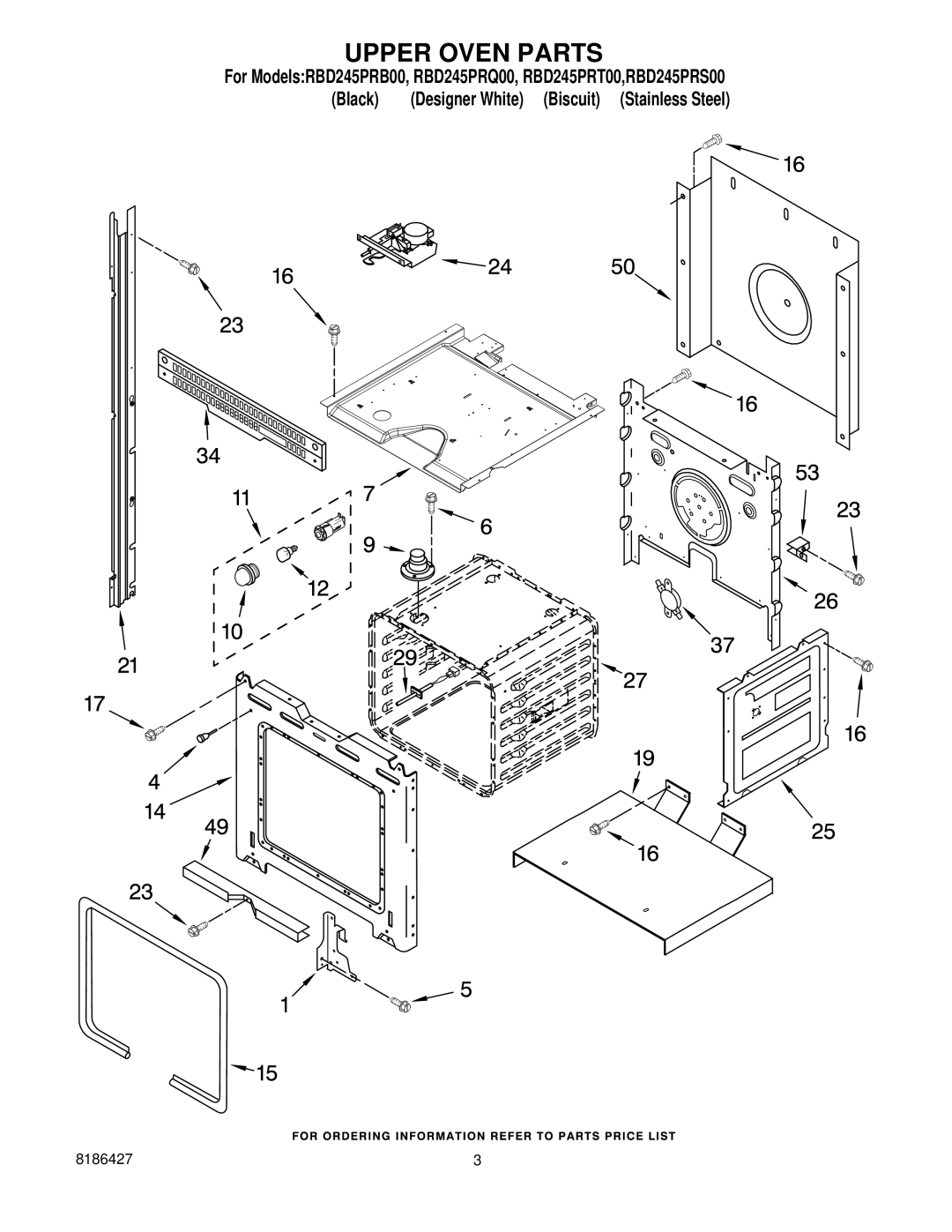 Whirlpool RBD245PRQ00, RBD245PRB00, RBD245PRT00, RBD245PRS00 manual Upper Oven Parts 