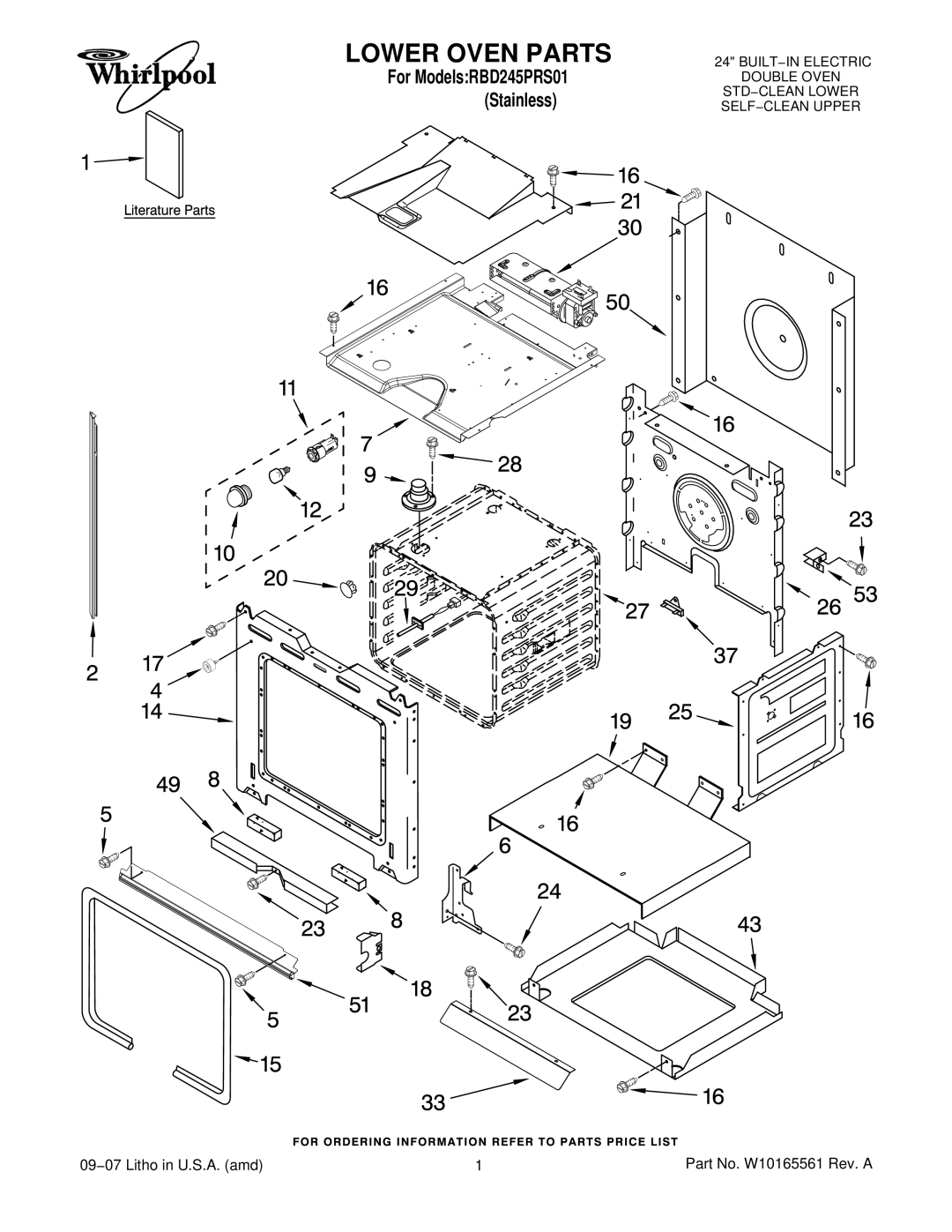 Whirlpool RBD245PRS01 manual Lower Oven Parts 