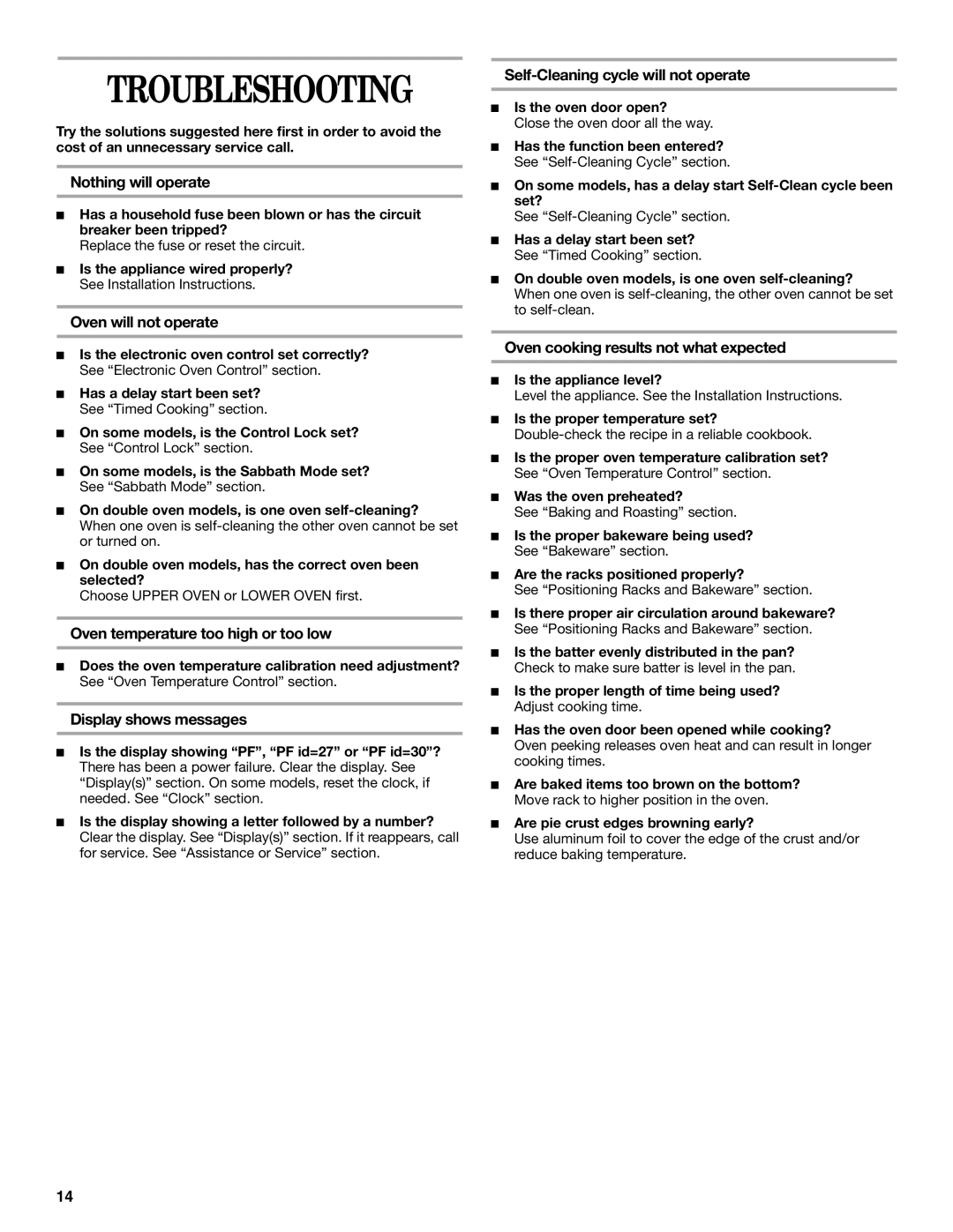 Whirlpool RBD276 manual Troubleshooting 