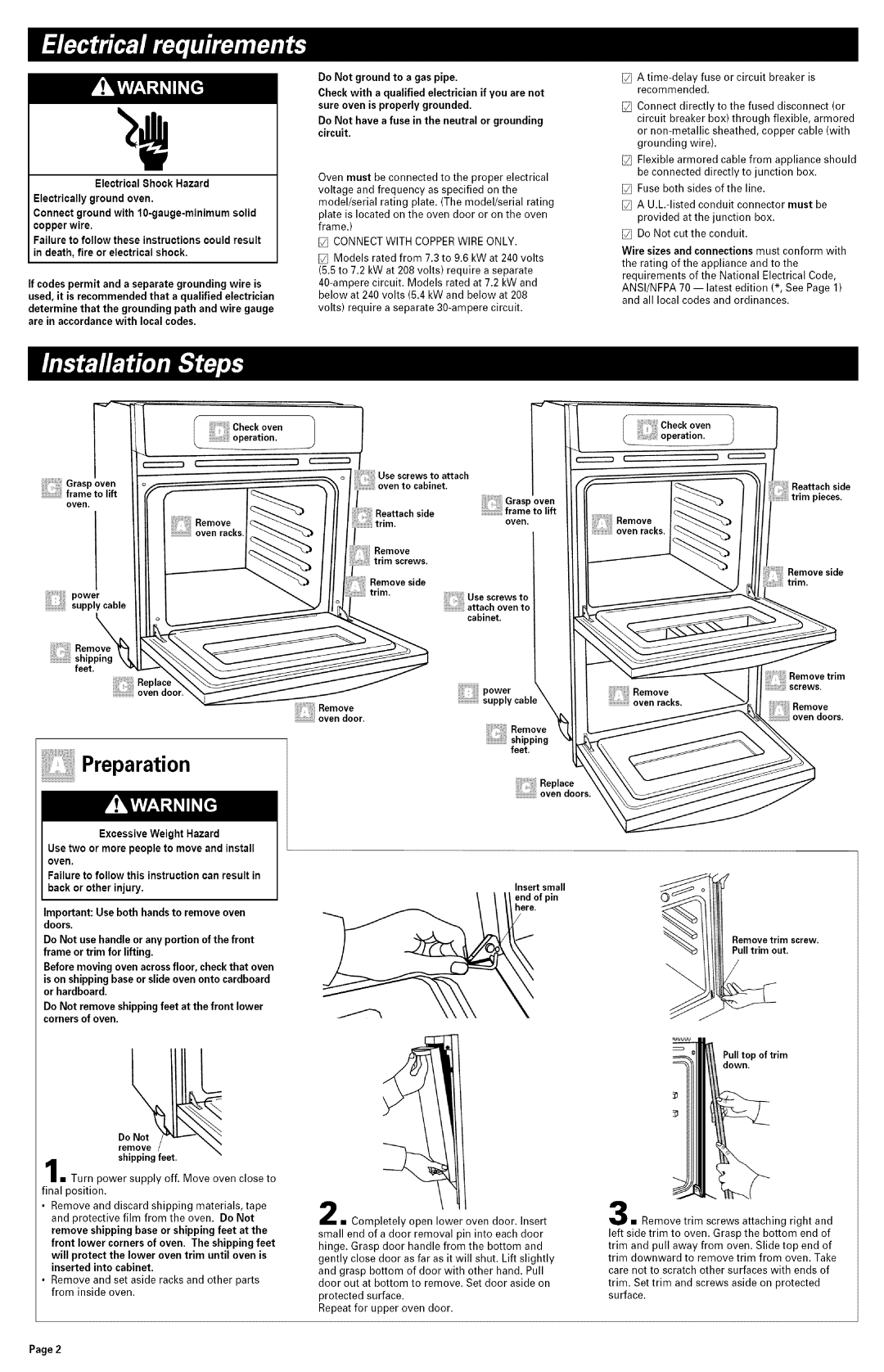 Whirlpool RBD306 Frameto lift oven, Ovenracks, Supplycable, Shipping\ feet Replace ovendoor, Ovendoor Remove Shipping Feet 