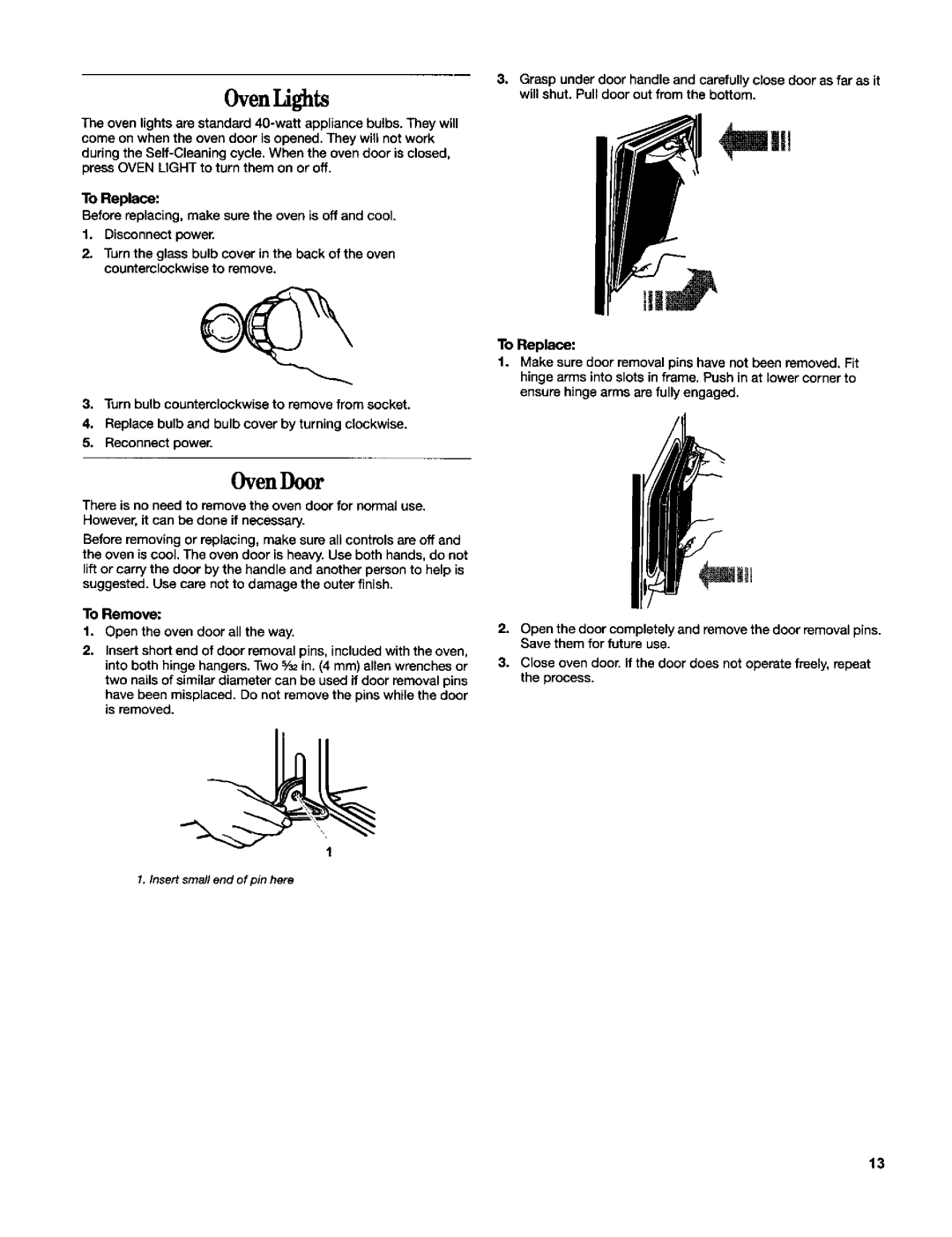 Whirlpool RBD306 manual OvenLights, Oven Door 