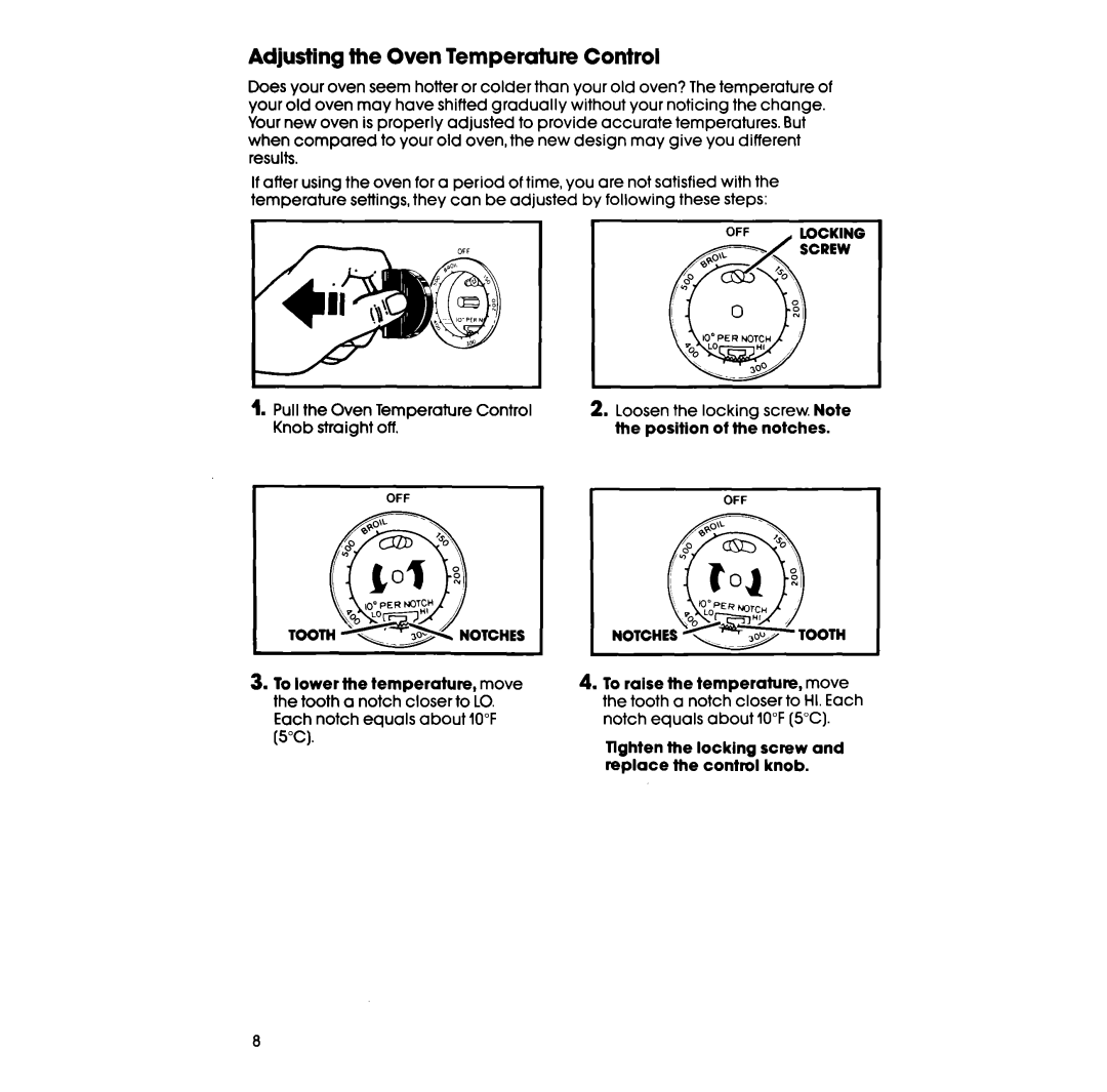 Whirlpool RBIOOPXV, RBIOOOXV manual Adjusting the Oven Temperature Control 