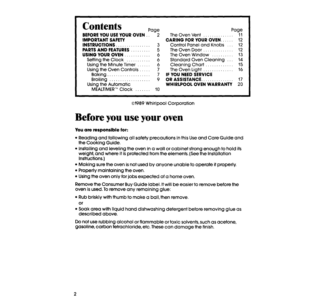 Whirlpool RBIOOPXV, RBIOOOXV manual Before you use your oven, Contents 