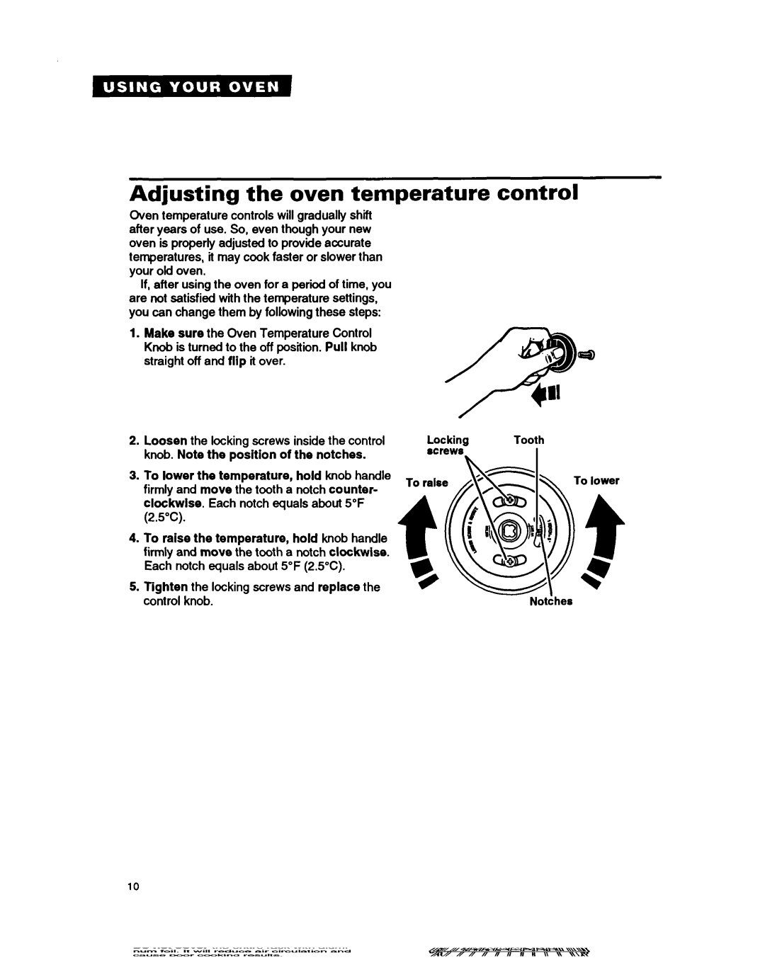 Whirlpool RBIZOPXY, RBIOOPXY, RBZZOPXY Adjusting the oven temperature control, Knob. Note the position of the notches 