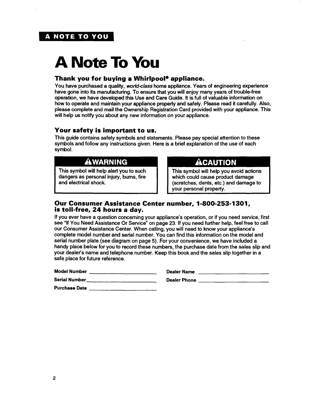 Whirlpool RBZZOPXY, RBIOOPXY, RBIZOPXY warranty Thank you for buying a Whirlpool@ appliance, Your safety is important to us 