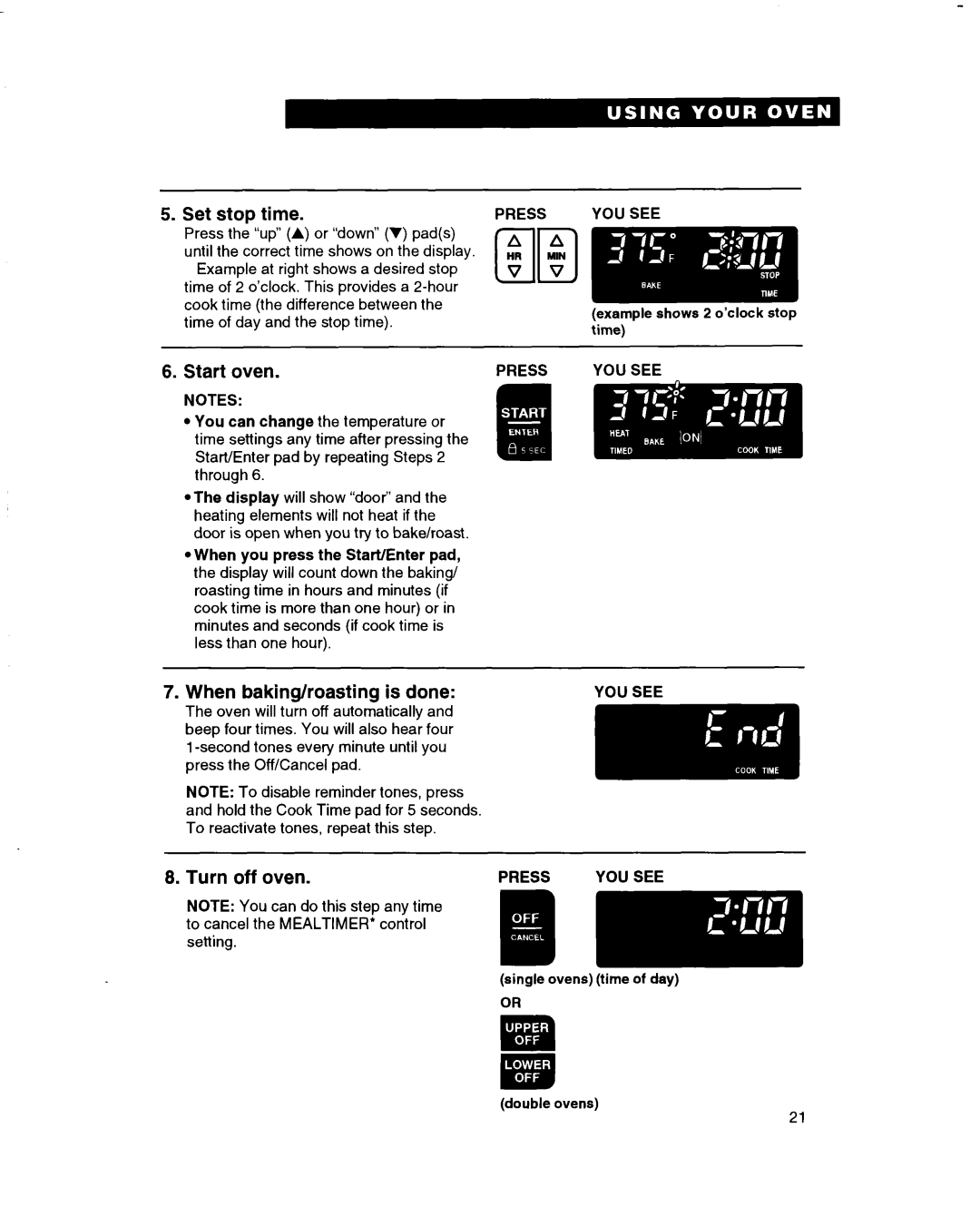 Whirlpool RBS305PD, RBS245PD, RBS270PD, RBS275PD, RBD275PD, RBD245PD, RBD306PD, RBS240PD, RBD276PD, RBD305PD warranty Set stop time 