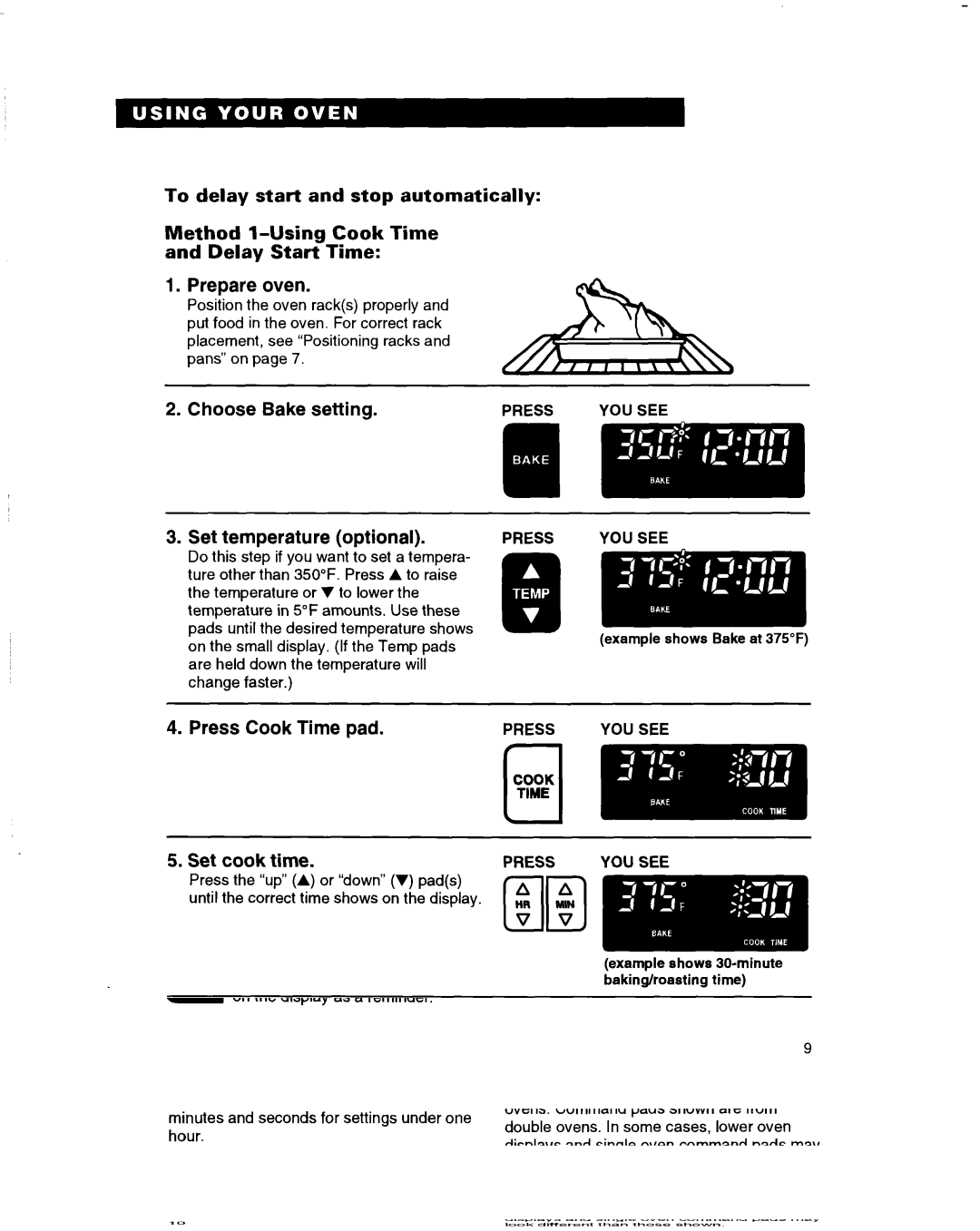 Whirlpool RBS270PD, RBS245PD, RBS305PD, RBS275PD, RBD275PD warranty Press Cook Time pad, Press Delay Start Time pad, Press YOU 