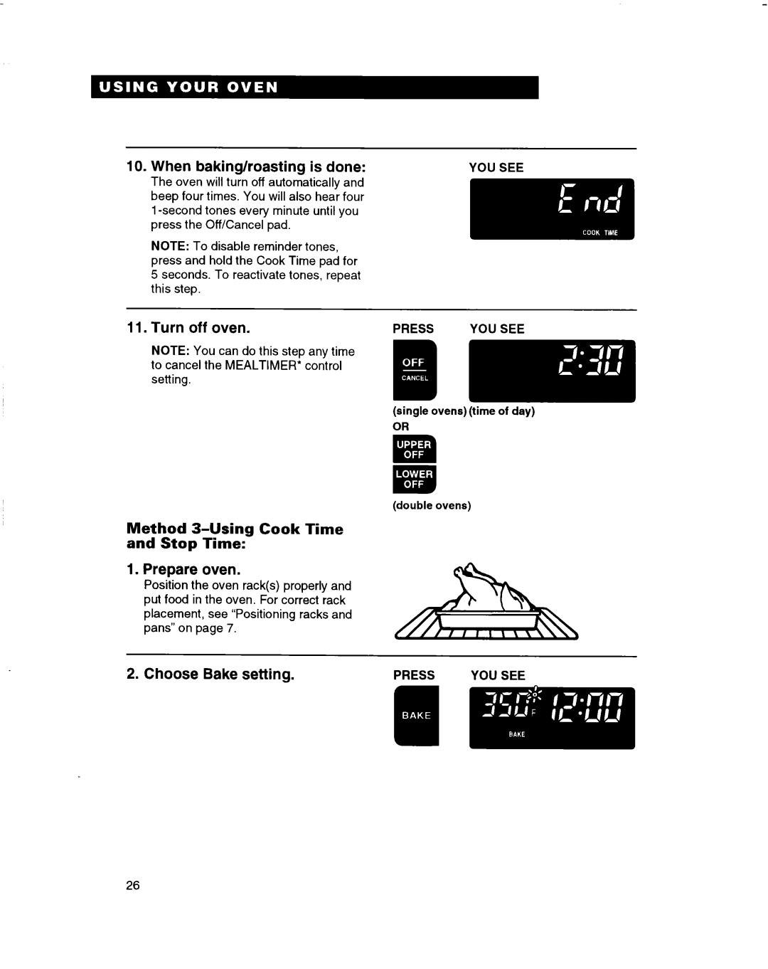 Whirlpool RBD306PD, RBS245PD, RBS305PD, RBS270PD, RBS275PD When baking/roasting is done, Method 3-Using Cook Time Stop Time 