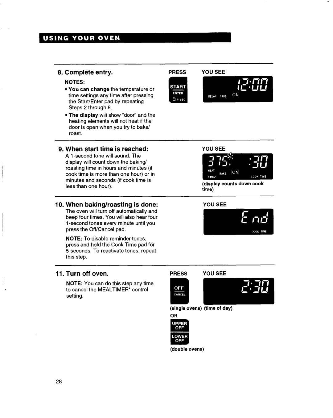 Whirlpool RBD276PD, RBS245PD, RBS305PD, RBS270PD, RBS275PD, RBD275PD, RBD245PD Complete entry, IO. When baking/roasting is done 