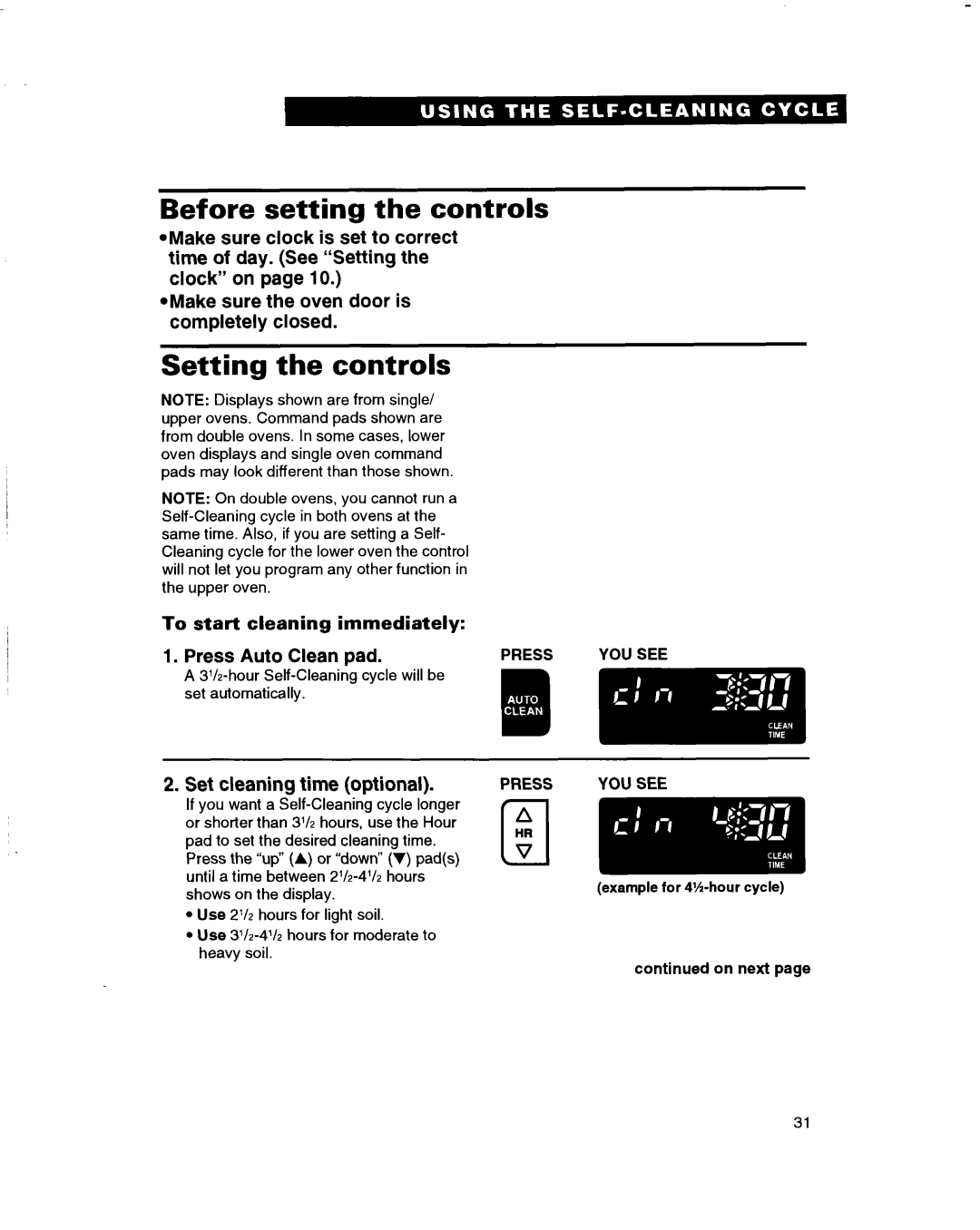 Whirlpool RBS305PD, RBS245PD, RBS270PD warranty Before setting the controls, Setting the controls, Set cleaning time optional 