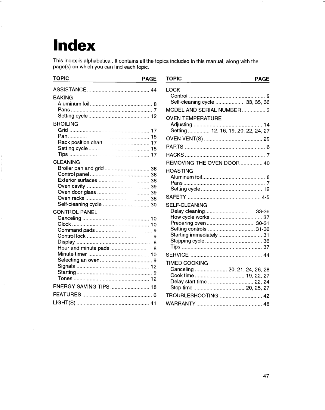 Whirlpool RBD306PD, RBS245PD, RBS305PD, RBS270PD, RBS275PD, RBD275PD, RBD245PD, RBS240PD, RBD276PD, RBD305PD warranty Index 