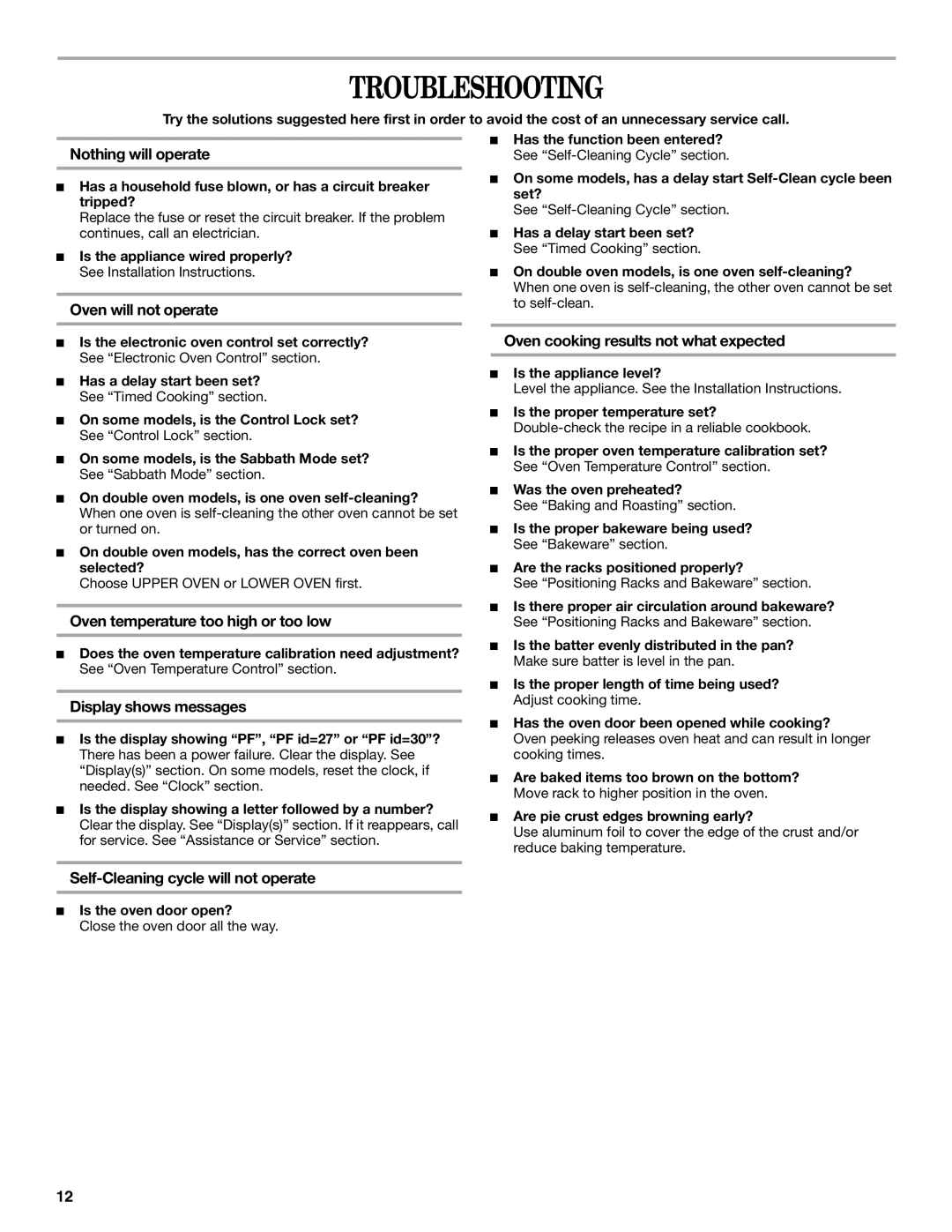 Whirlpool RBS275PV manual Troubleshooting 