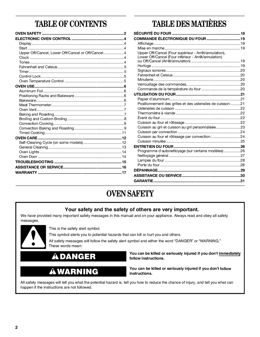 Whirlpool RBD277, RBS277, RBD307, RBS307 manual Oven Safety, Table of Contents 