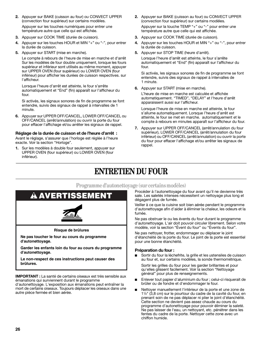 Whirlpool RBD277, RBS277, RBD307, RBS307 Entretien DU Four, Programmedautonettoyagesurcertainsmodèles, Préparation du four 