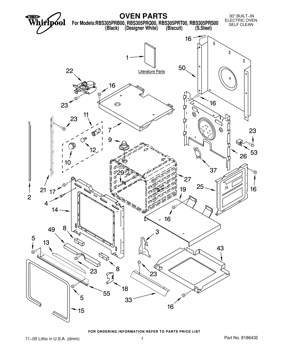 Whirlpool RBS305PRB00, RBS305PRT00, RBS305PRS00, RBS305PRQ00 manual Oven Parts 