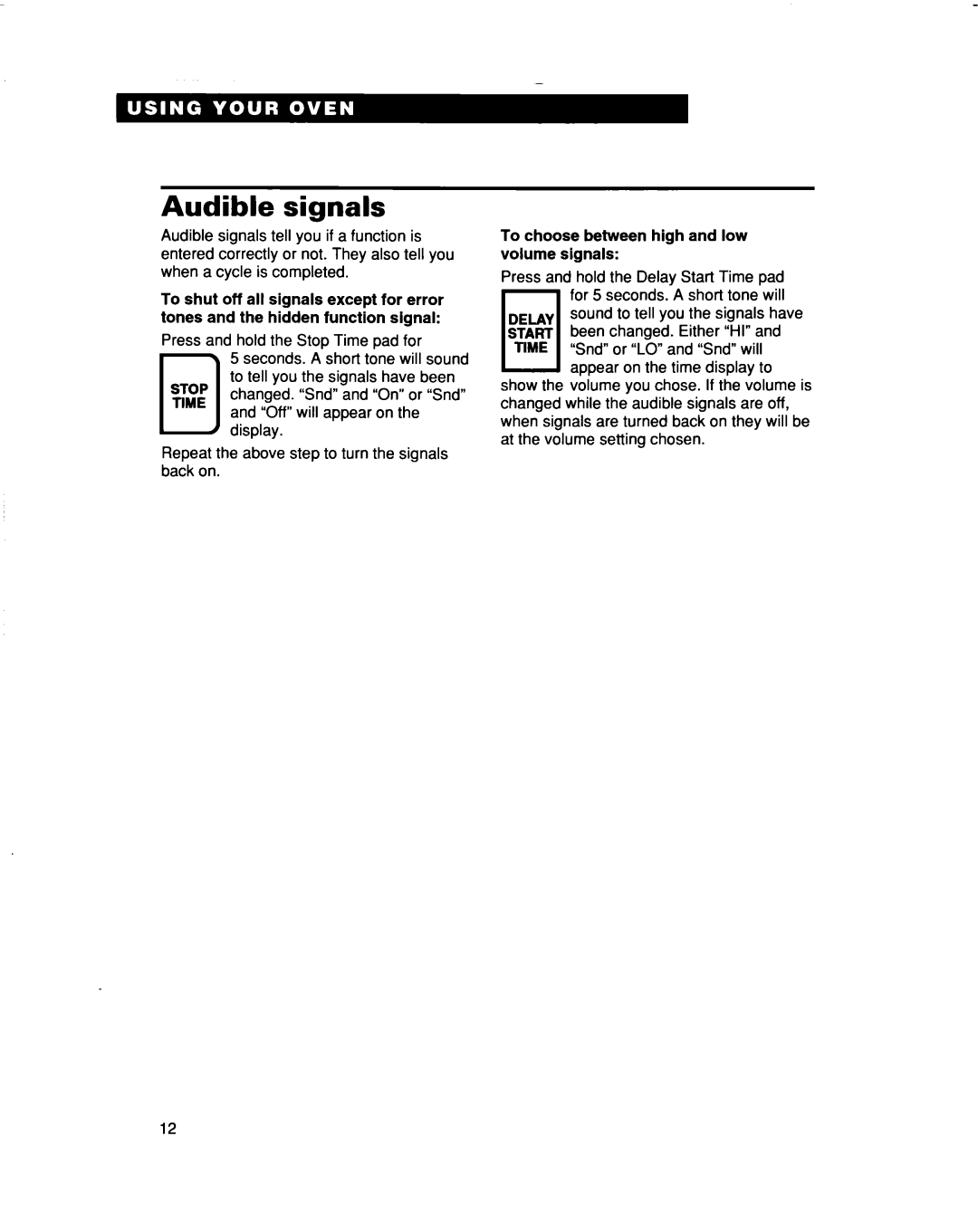 Whirlpool RBS307PD, RBS277PD, RBD307PD, RBD277PD warranty Audible signals, To choose between high and low volume signals 