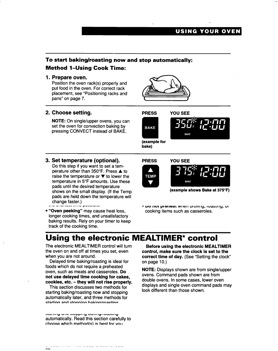 Whirlpool RBS277PD, RBS307PD, RBD307PD, RBD277PD warranty Prepare oven, Choose setting, Press Cook Time pad Set cook time 