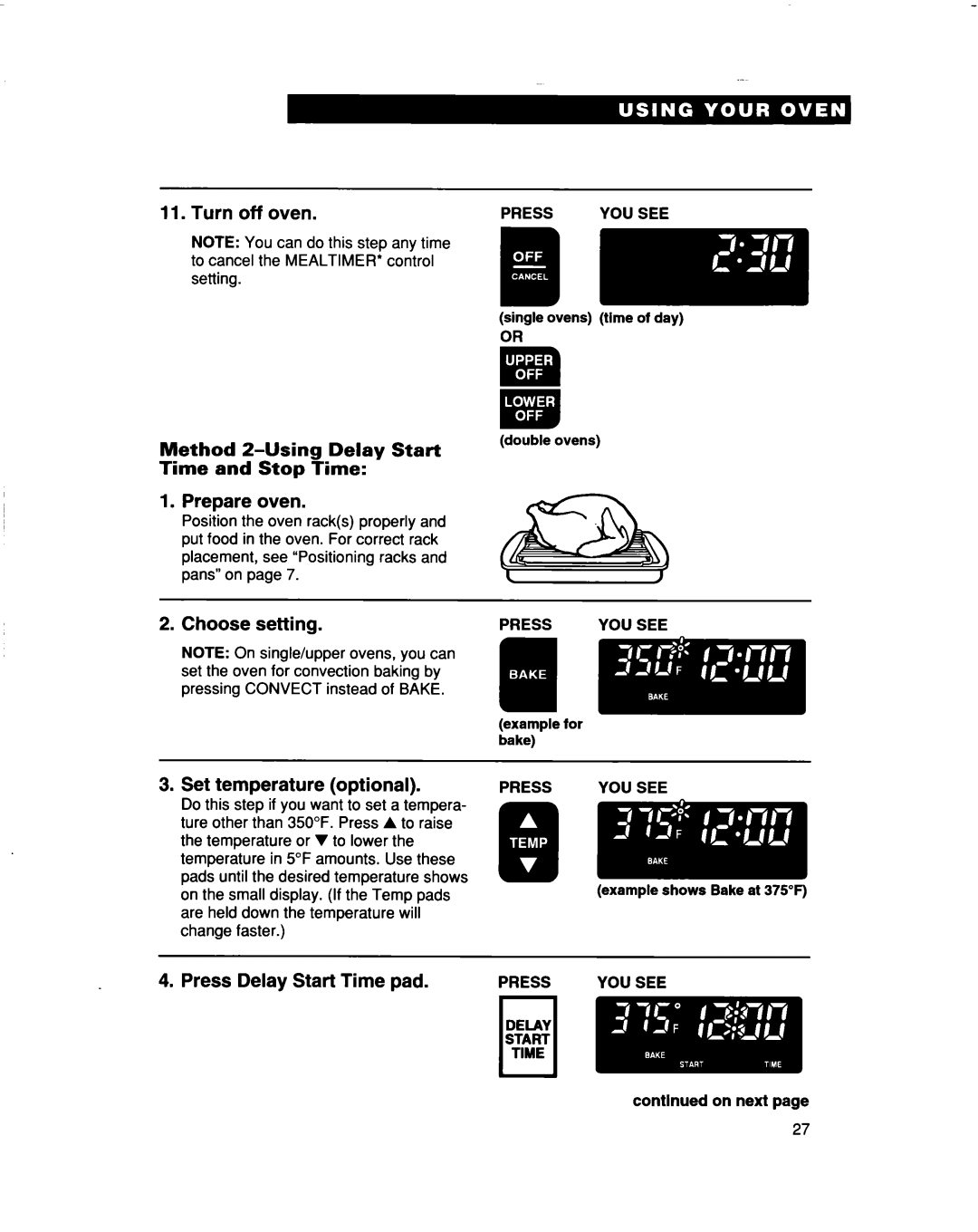 Whirlpool RBD277PD, RBS307PD, RBS277PD, RBD307PD Press Delay Start Time pad, Method 2-Using Delay Start Time and Stop Time 