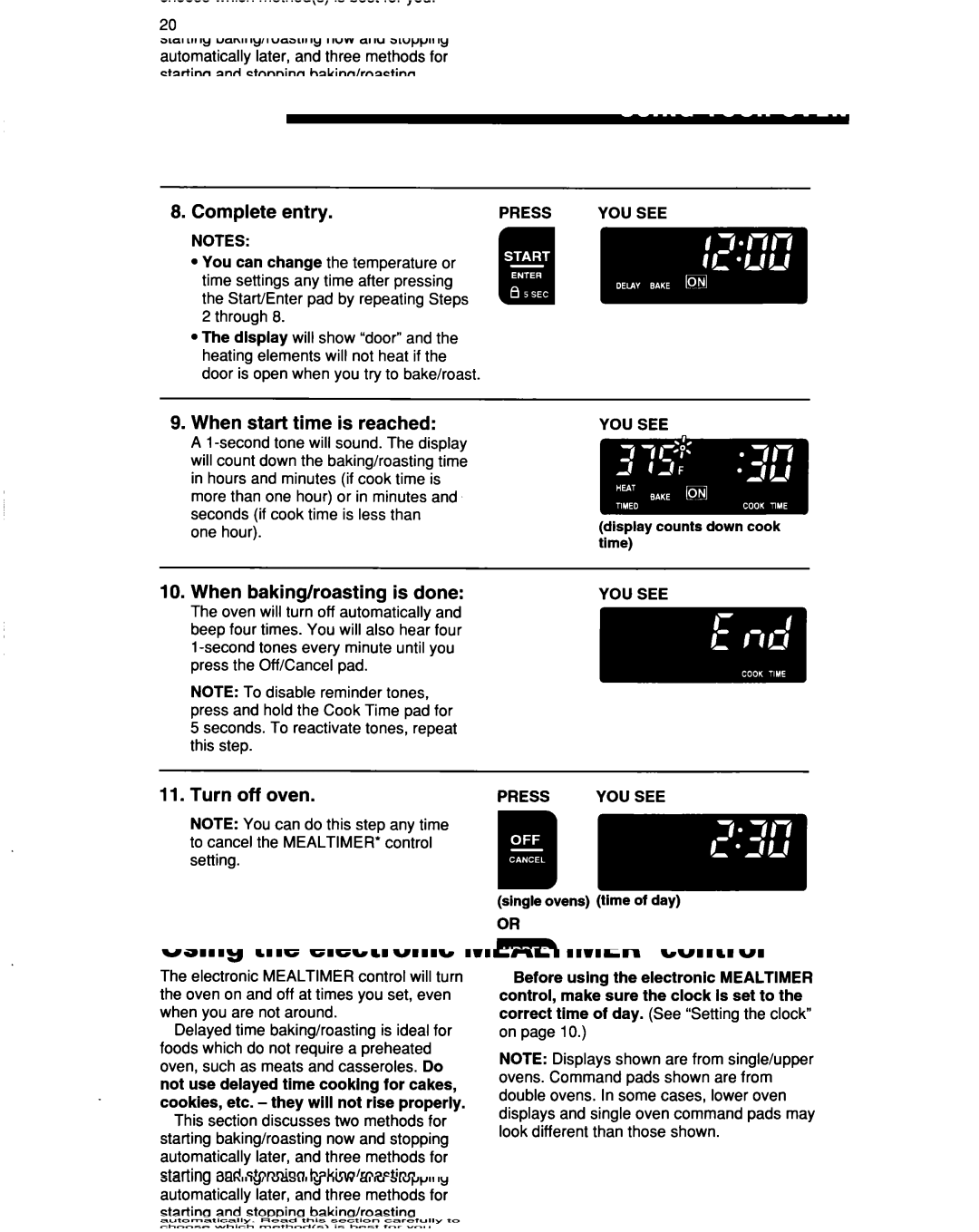 Whirlpool RBD277PD, RBS307PD, RBS277PD, RBD307PD warranty Complete entrv, When start time is reached 