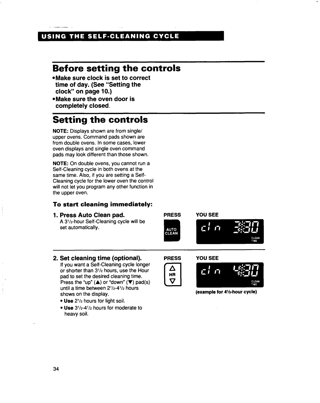 Whirlpool RBD307PD, RBS307PD, RBS277PD warranty Before setting the controls, Setting the controls, Set cleaning time optional 