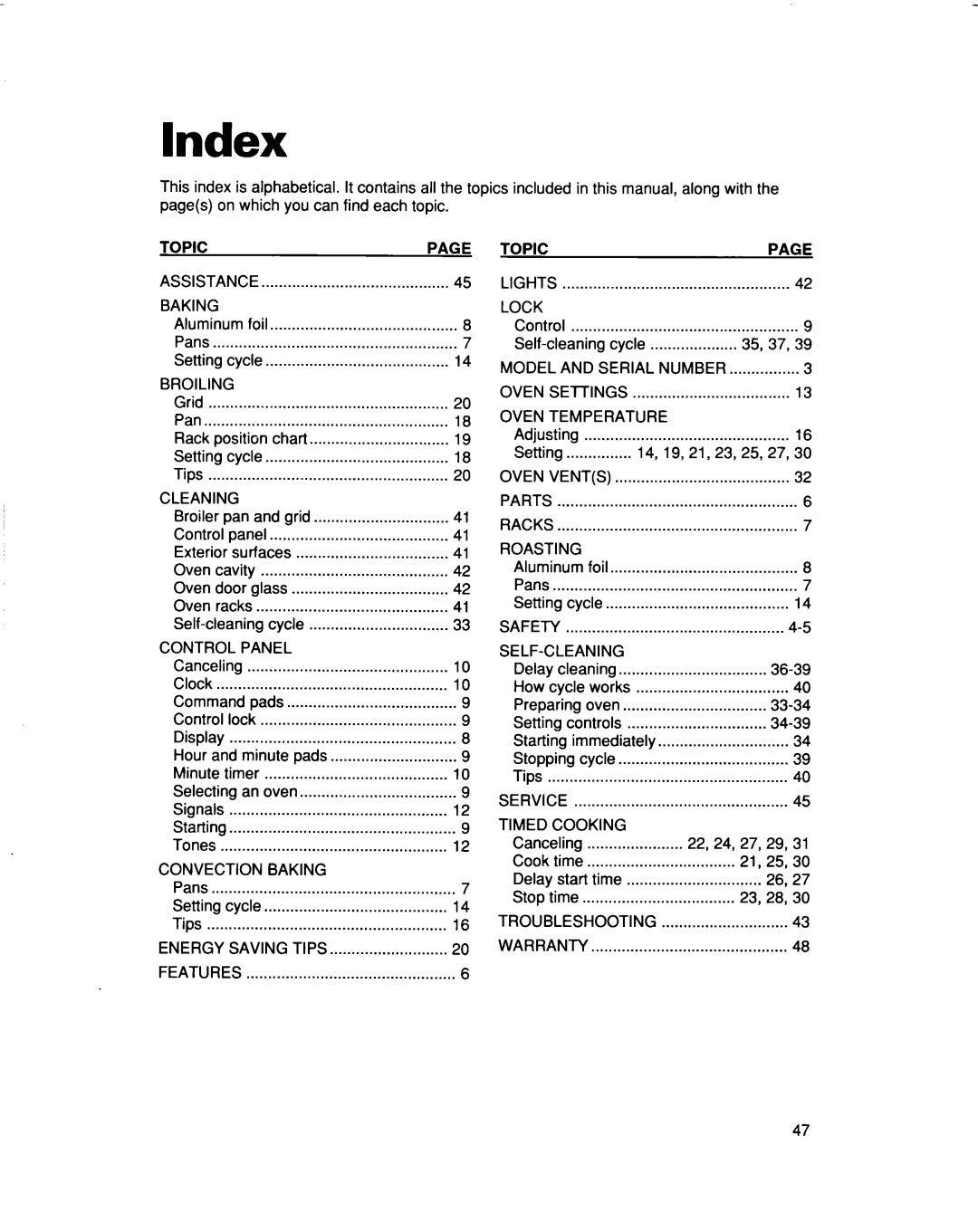 Whirlpool RBD277PD, RBS307PD, RBS277PD, RBD307PD warranty Index, Topic 