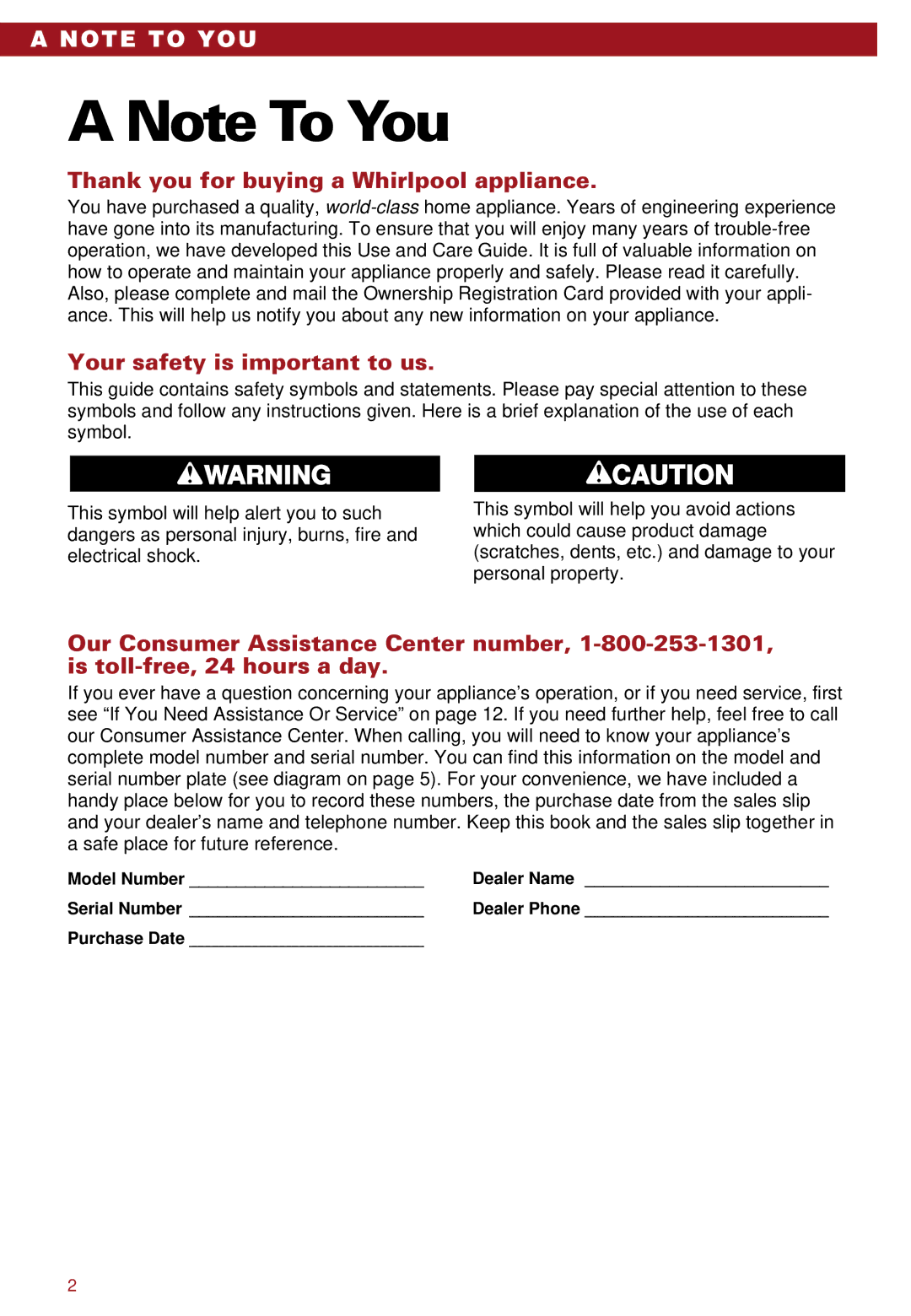 Whirlpool RC8110XA, RC8100XA important safety instructions Thank you for buying a Whirlpool appliance 