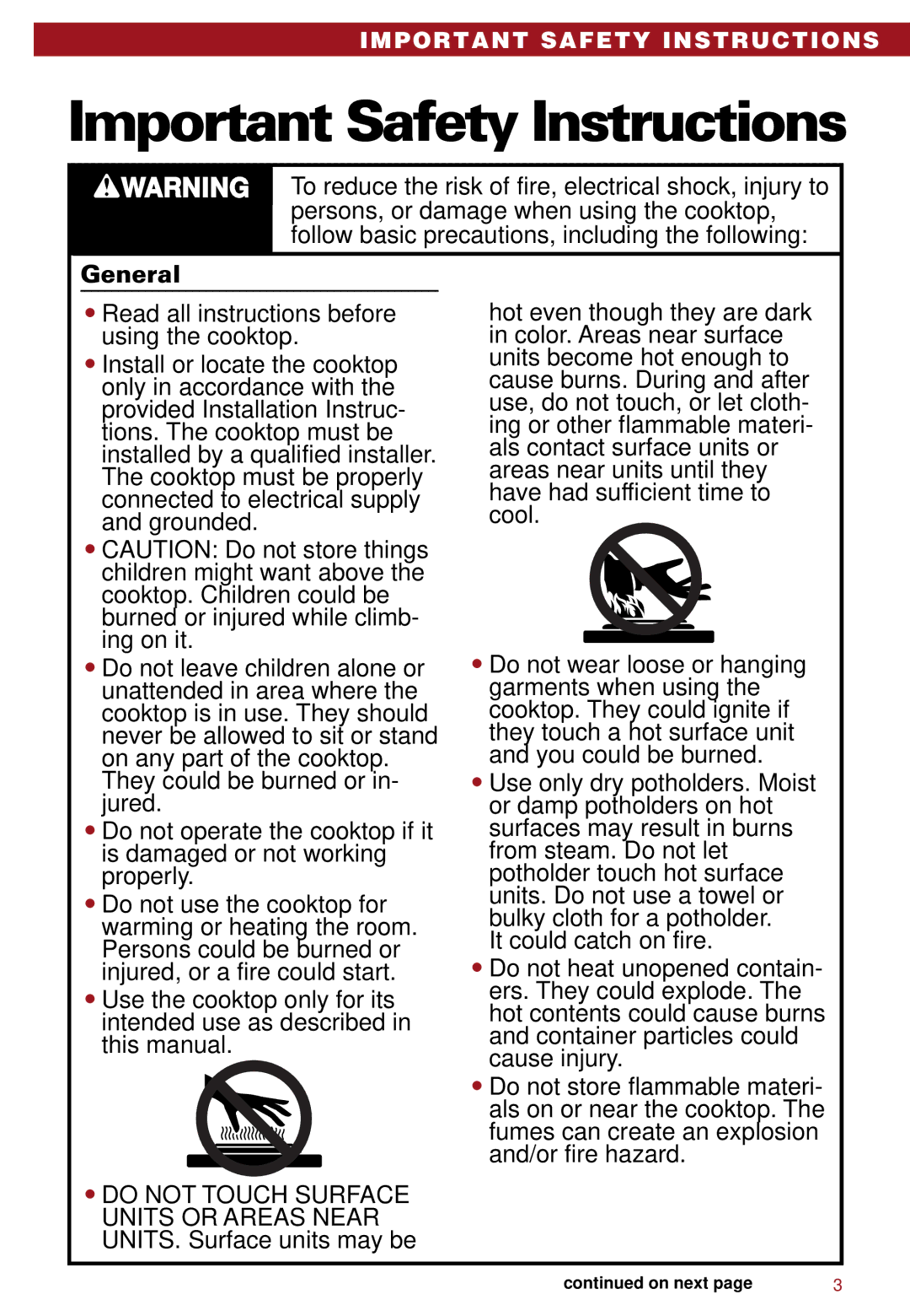 Whirlpool RC8100XA, RC8110XA important safety instructions Important Safety Instructions, General 