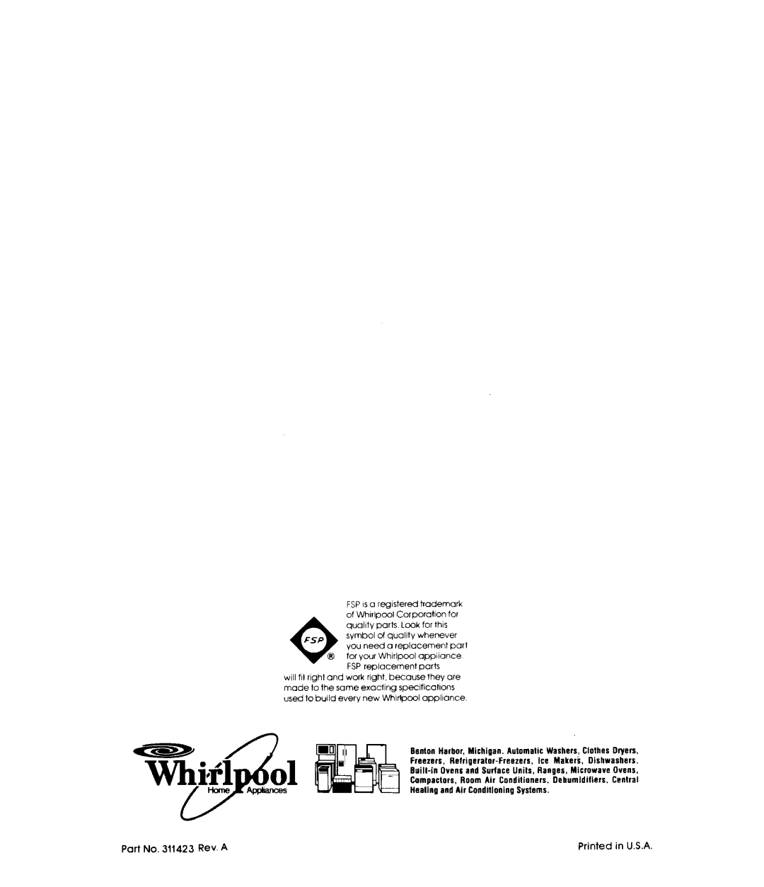 Whirlpool RC8200XK manual Fsp 