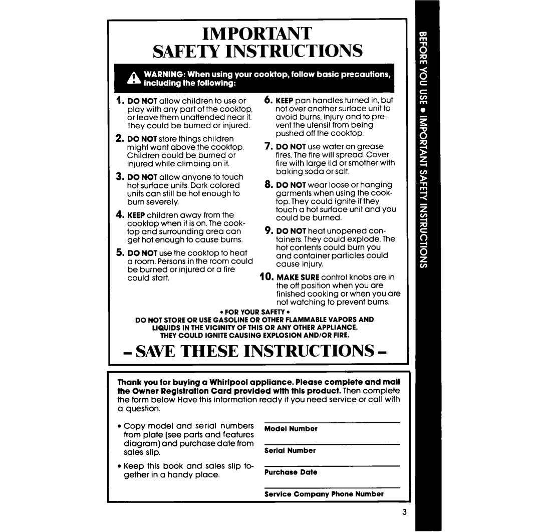 Whirlpool RC8200XV manual Safety Instructions 