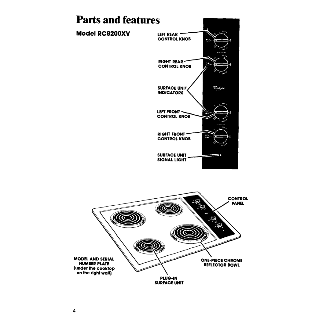 Whirlpool RC8200XV manual Parts and feature, Model R!C8200 