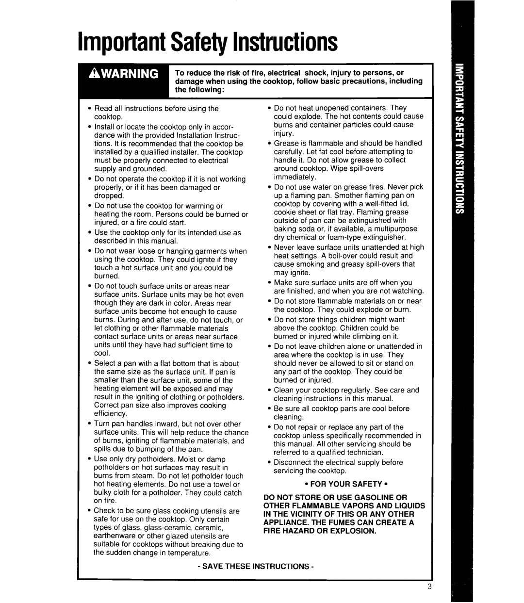 Whirlpool RC8330XT manual ImportantSafetyInstructions 