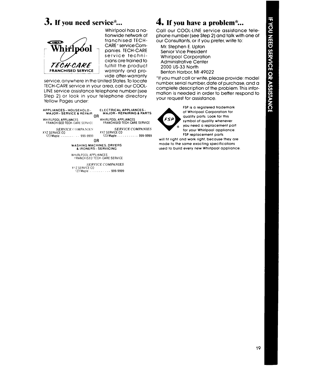 Whirlpool RC8850XRH, RC8350XRH manual If you need service, If you have a problem, Fsp 